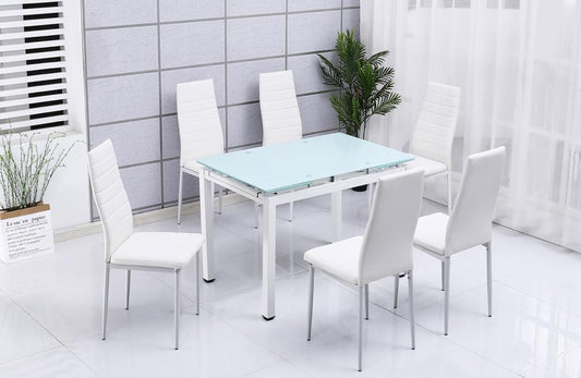 Mesa de Cristal Extensible 170x70cm + 6 Sillas