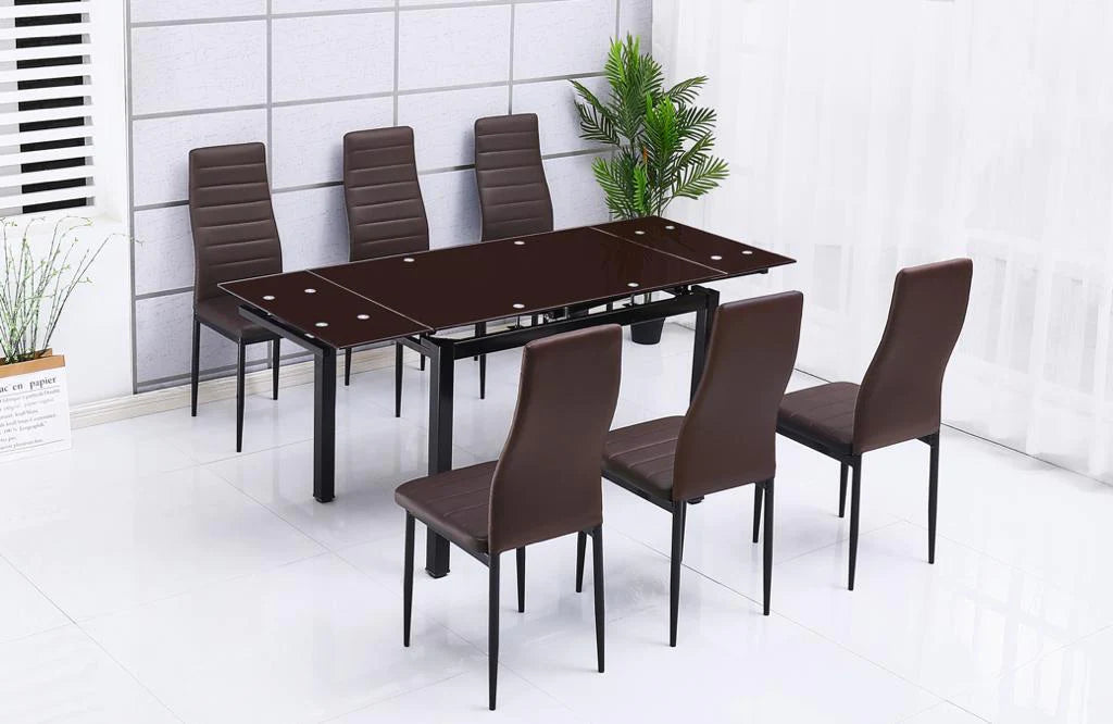 Mesa de Cristal Extensible 170x70cm + 6 Sillas