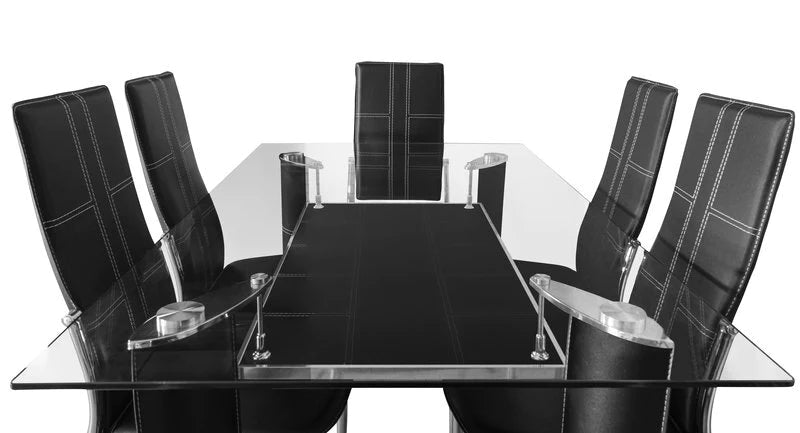Mesa de Cristal Templado + 6 Sillas en Polipiel/Metal