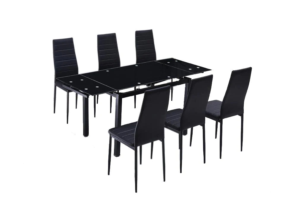 Mesa de Cristal Extensible 170x70cm + 6 Sillas