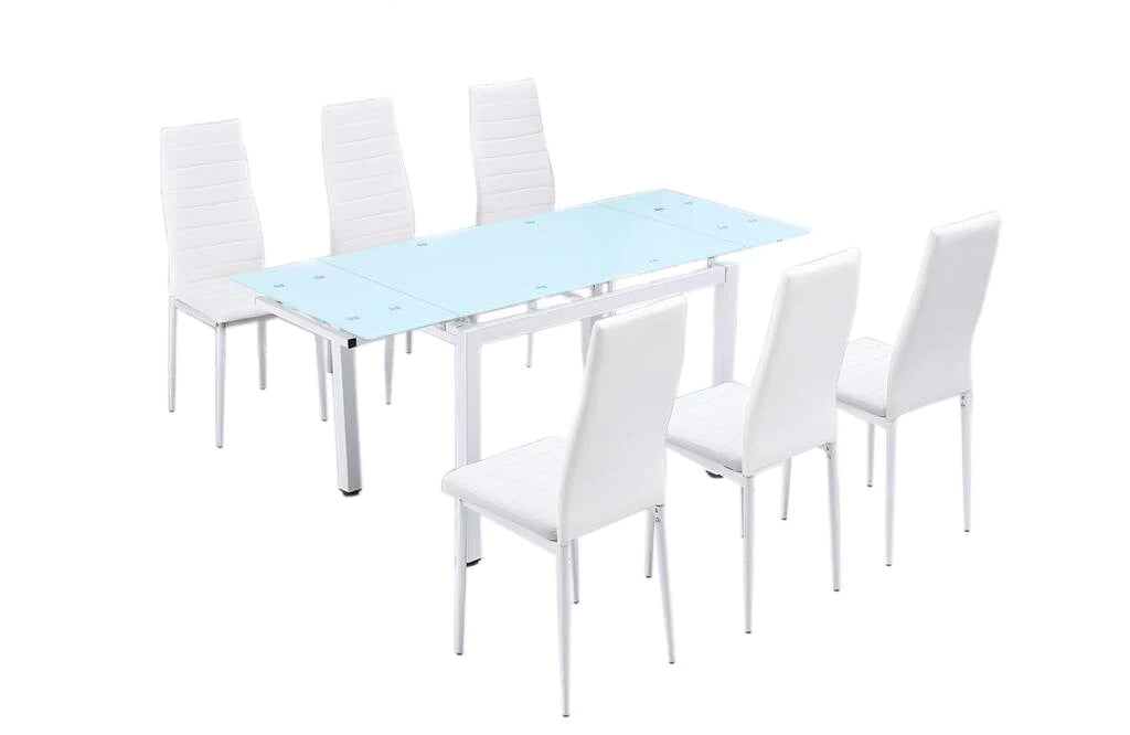 Mesa de Cristal Extensible 170x70cm + 6 Sillas
