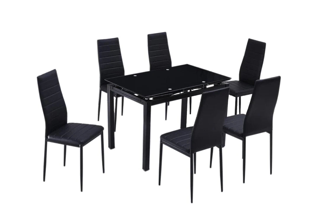 Mesa de Cristal Extensible 170x70cm + 6 Sillas