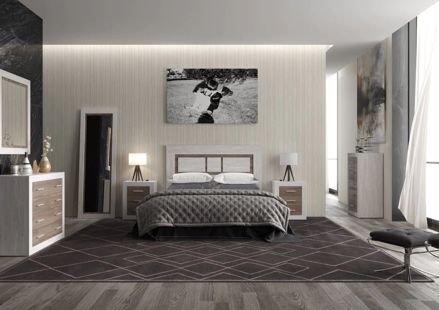 Cabecero de Matrimonio (160x120cm) + 2 Mesitas de Noche