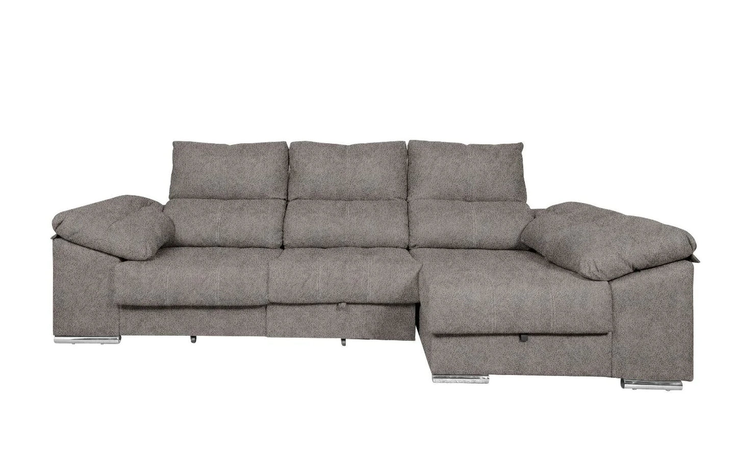 Sofa Cama Chaise Longue 275x140cm. Reclinable, con Arcon +2 pufs