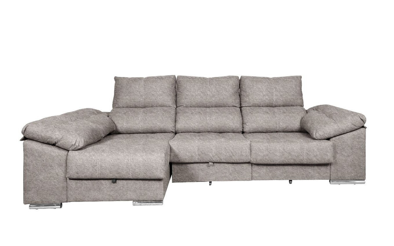 Sofa Cama Chaise Longue 275x140cm. Reclinable, con Arcon +2 pufs