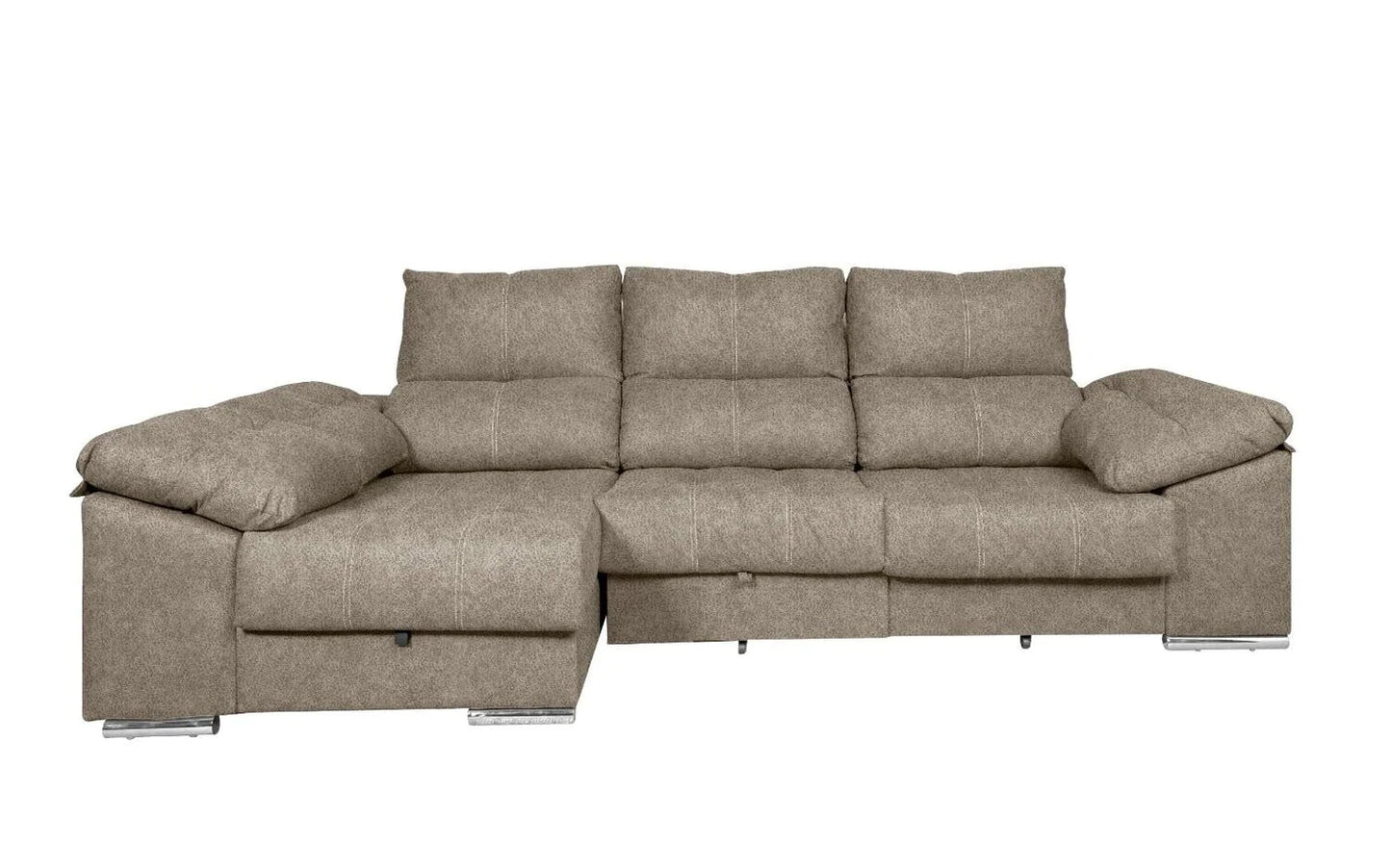 Sofa Cama Chaise Longue 275x140cm. Reclinable, con Arcon +2 pufs