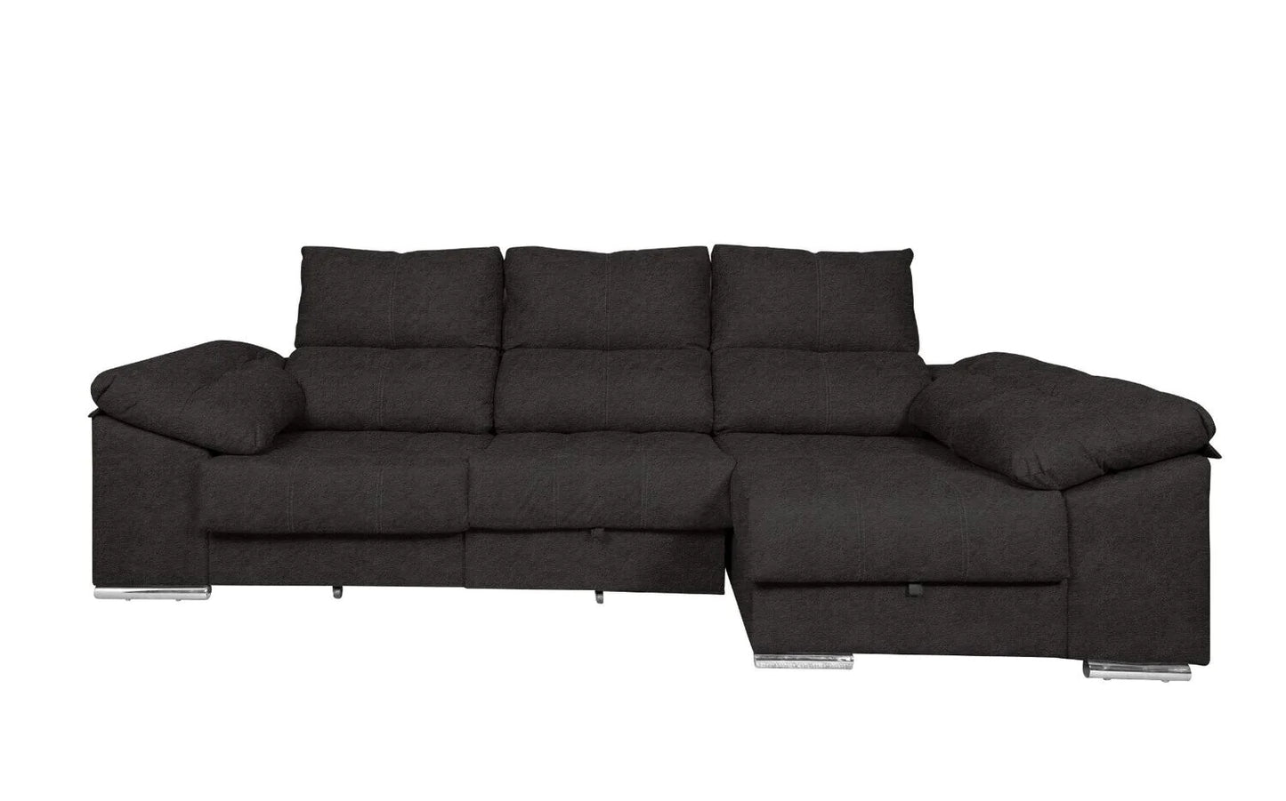 Sofa Cama Chaise Longue 275x140cm. Reclinable, con Arcon +2 pufs