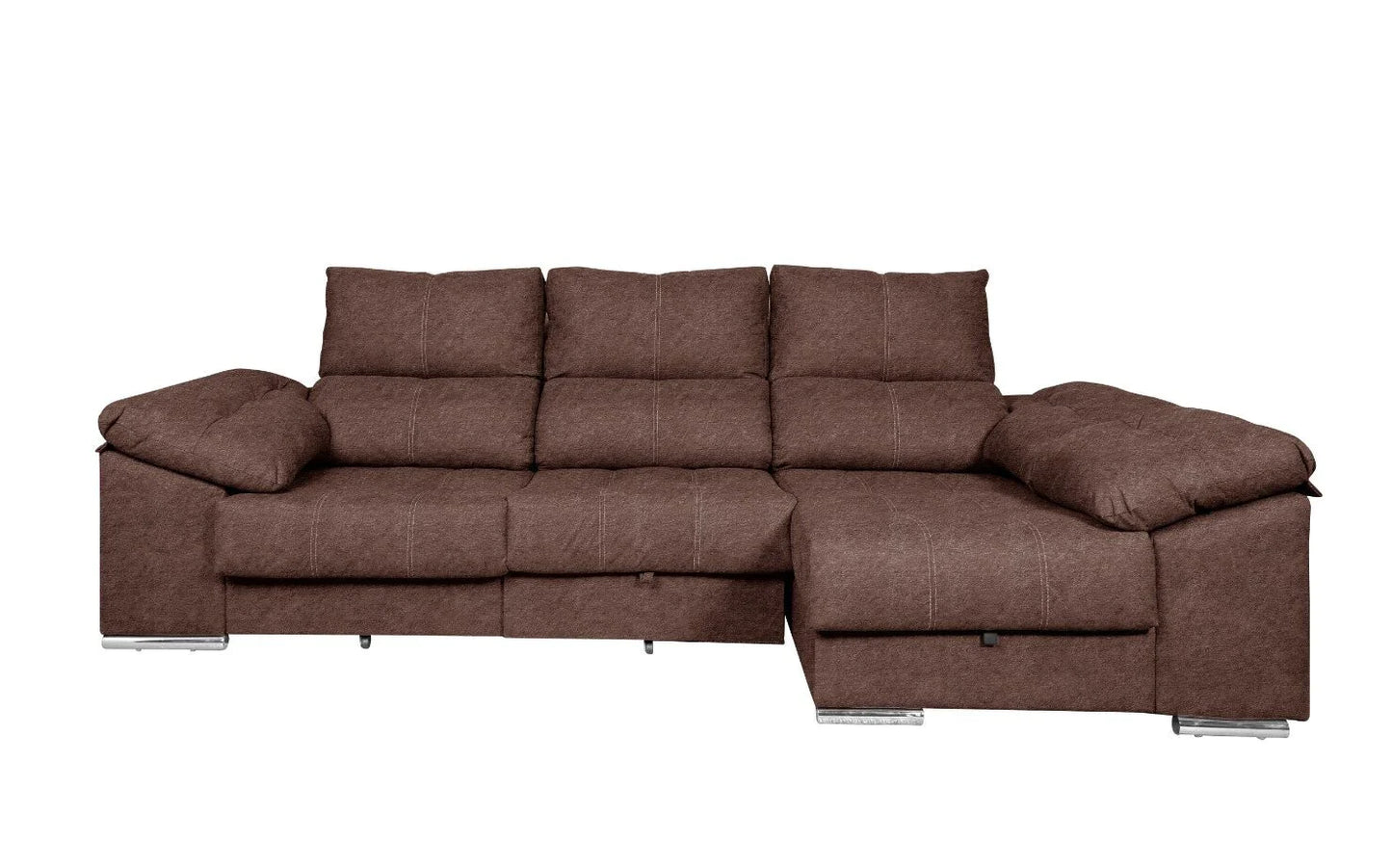 Sofa Cama Chaise Longue 275x140cm. Reclinable, con Arcon +2 pufs