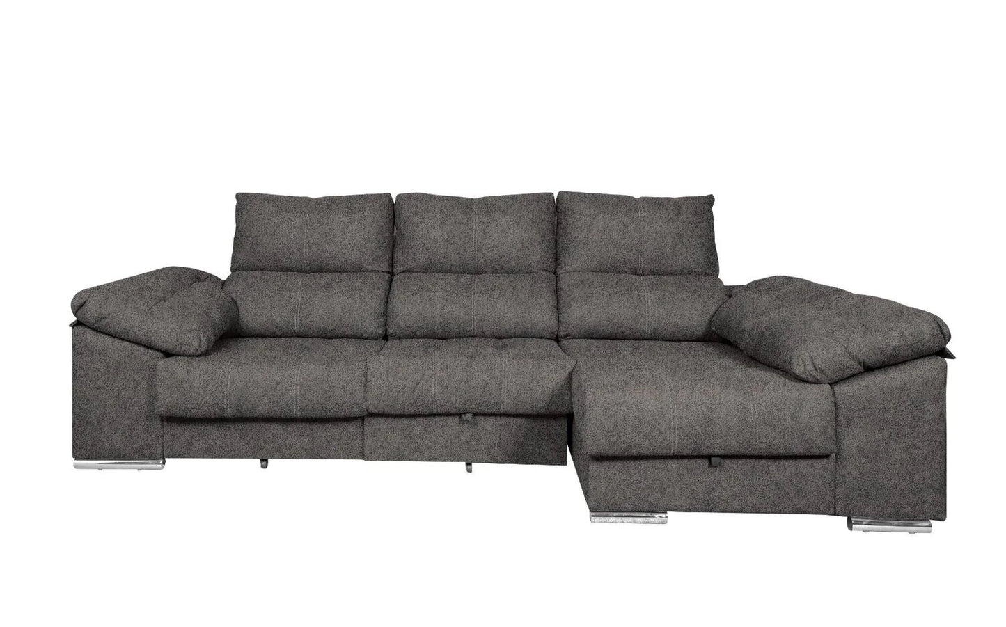 Sofa Cama Chaise Longue 275x140cm. Reclinable, con Arcon +2 pufs