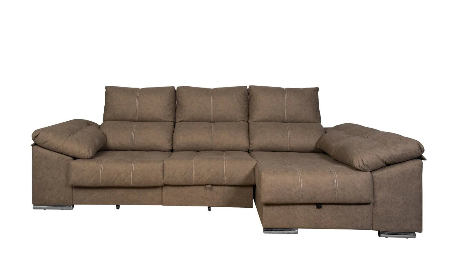 Sofa Cama Chaise Longue 275x140cm. Reclinable, con Arcon +2 pufs