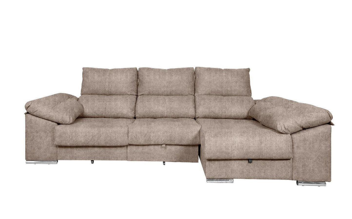 Sofa Cama Chaise Longue 275x140cm. Reclinable, con Arcon +2 pufs