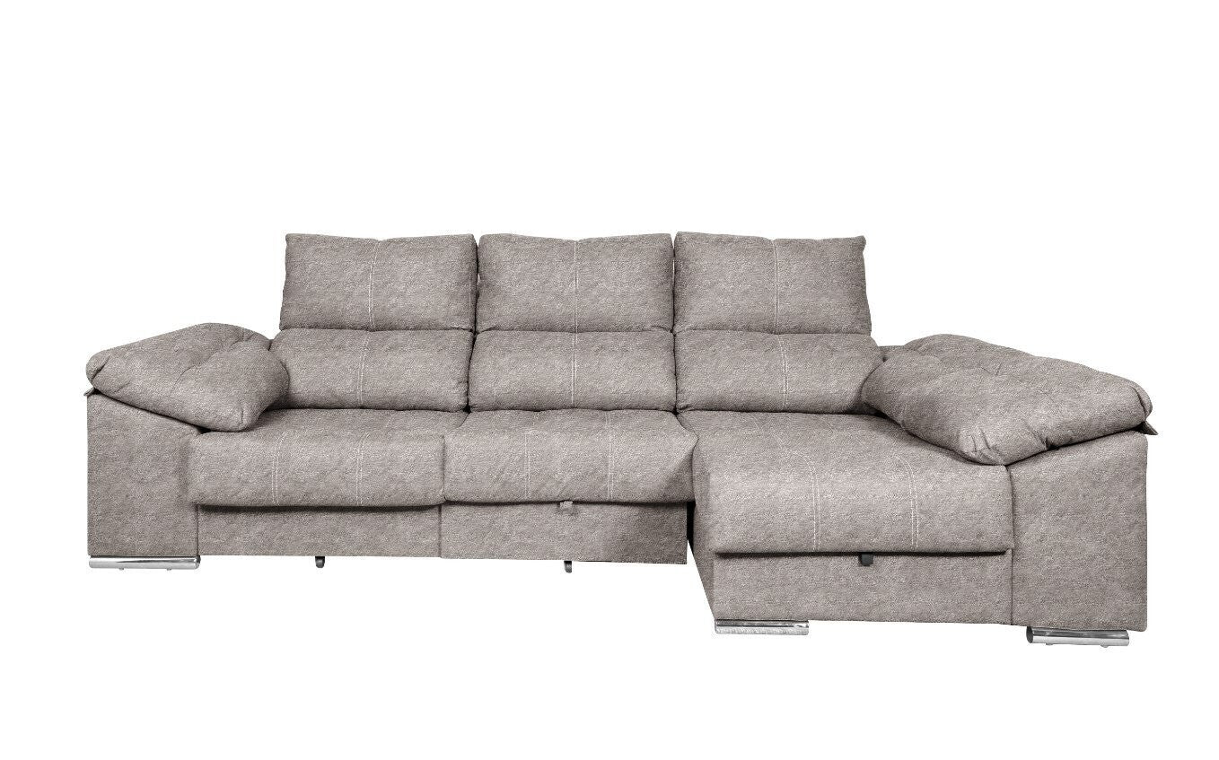 Sofa Cama Chaise Longue 275x140cm. Reclinable, con Arcon +2 pufs