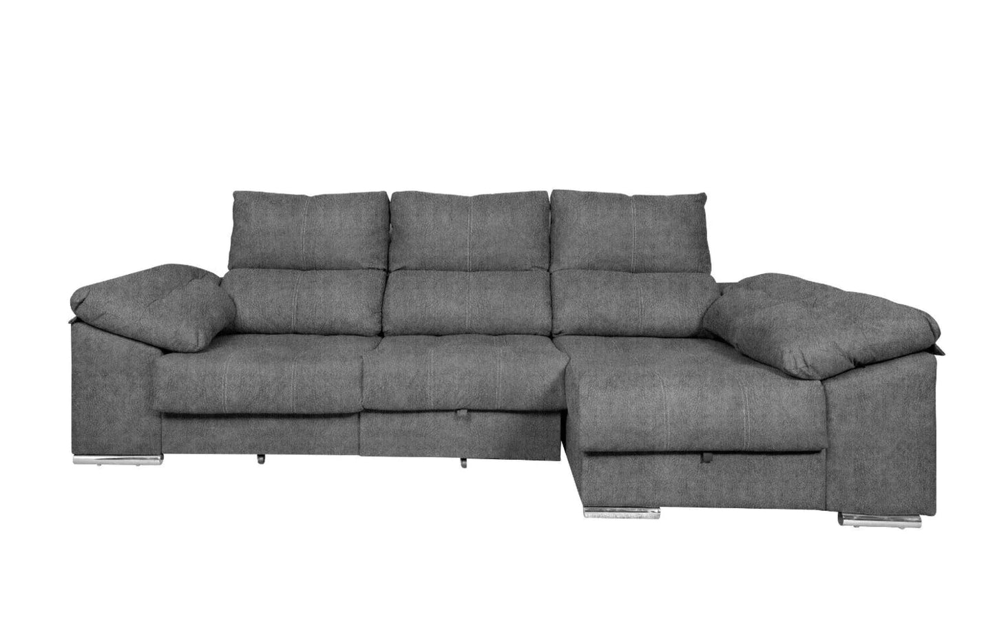 Sofa Cama Chaise Longue 275x140cm. Reclinable, con Arcon +2 pufs