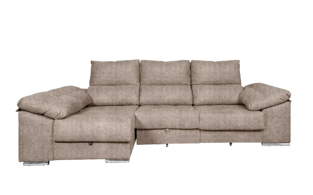 Sofa Cama Chaise Longue 275x140cm. Reclinable, con Arcon +2 pufs