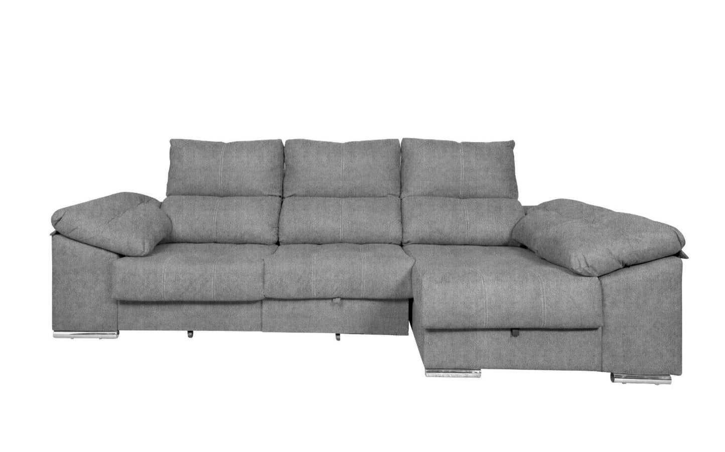 Sofa Cama Chaise Longue 275x140cm. Reclinable, con Arcon +2 pufs
