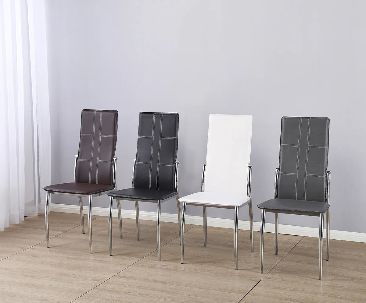 Mesa de Cristal Templado + 6 Sillas en Polipiel/Metal
