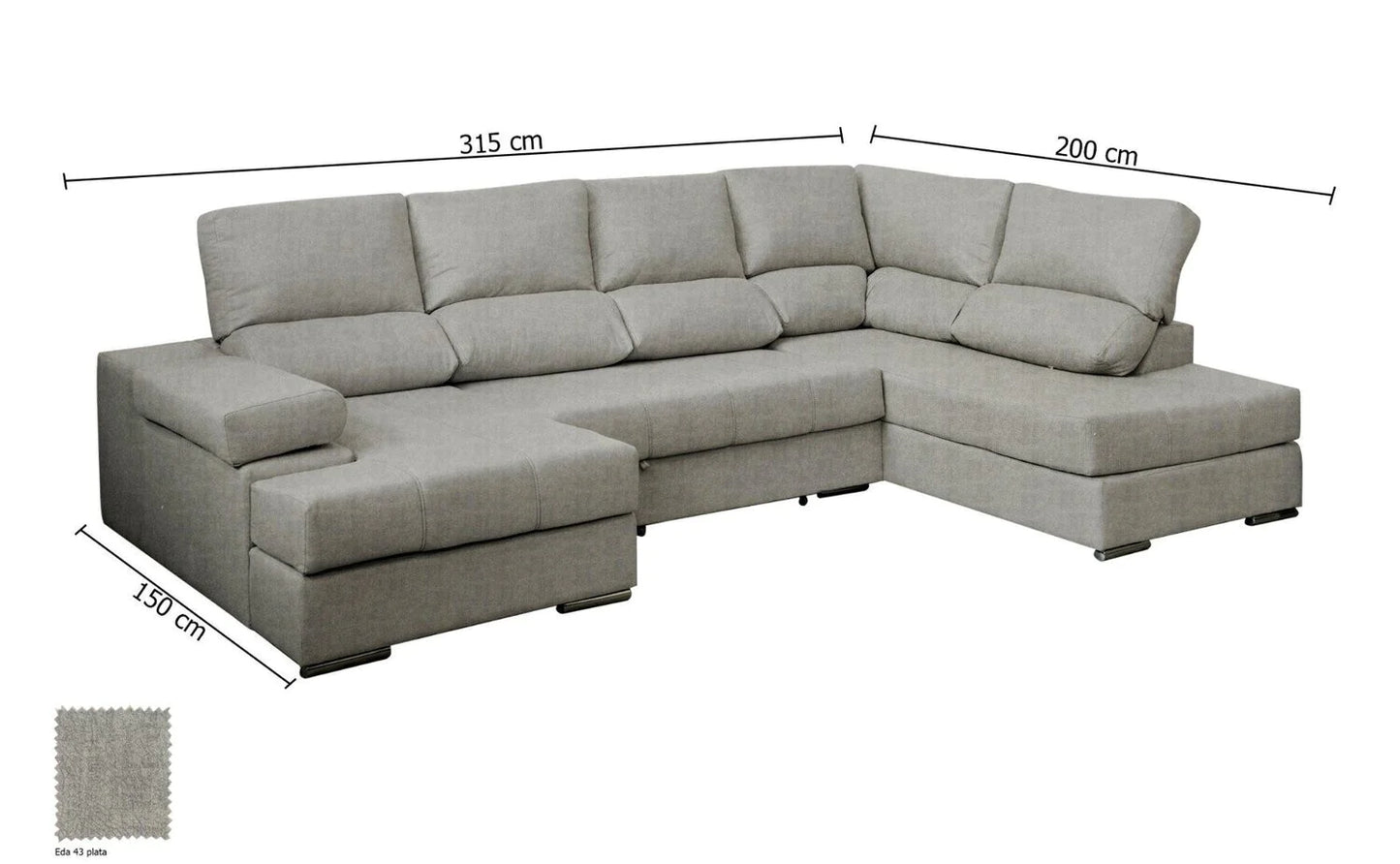 Mega Sofa Cama Chaise Longue Rinconera 315x200cm