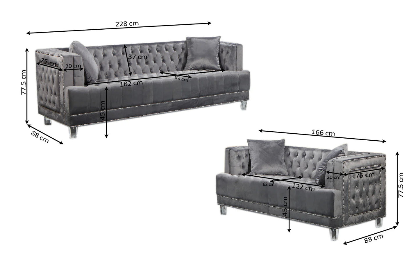 Conjunto de Sofas 3+2 Plazas 228(166)x88 cm Inok. Estilo Chester