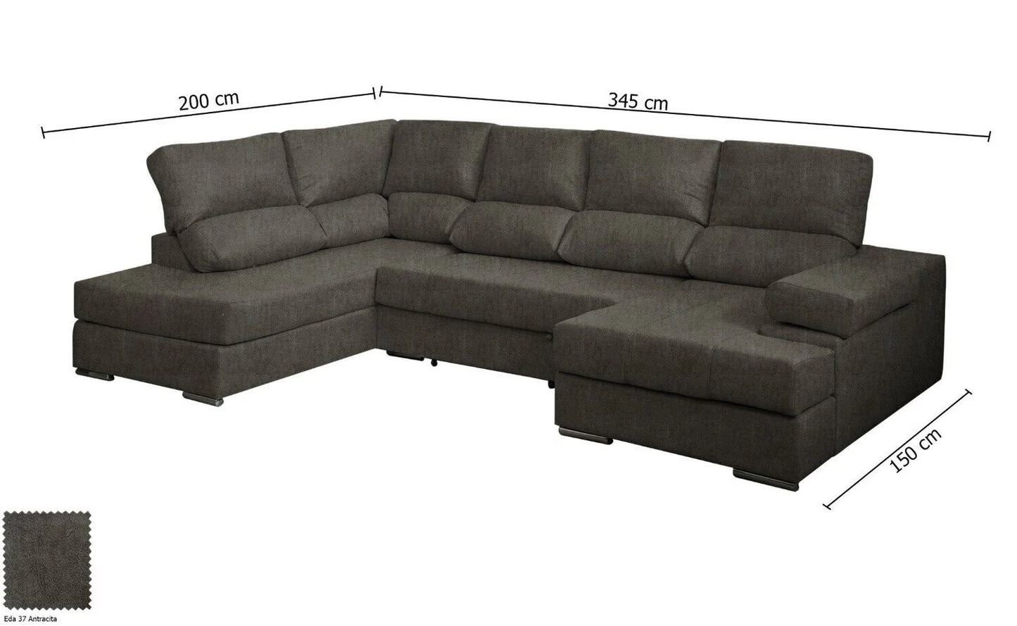 Mega Sofa Cama Chaise Longue Rinconera Italia 345x200cm