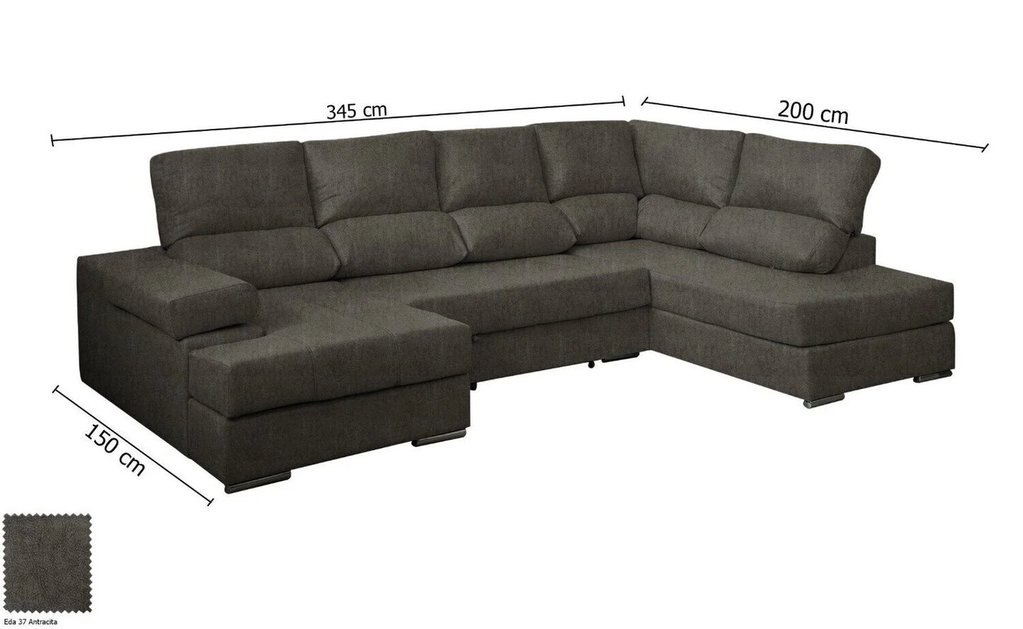 Mega Sofa Cama Chaise Longue Rinconera Italia 345x200cm