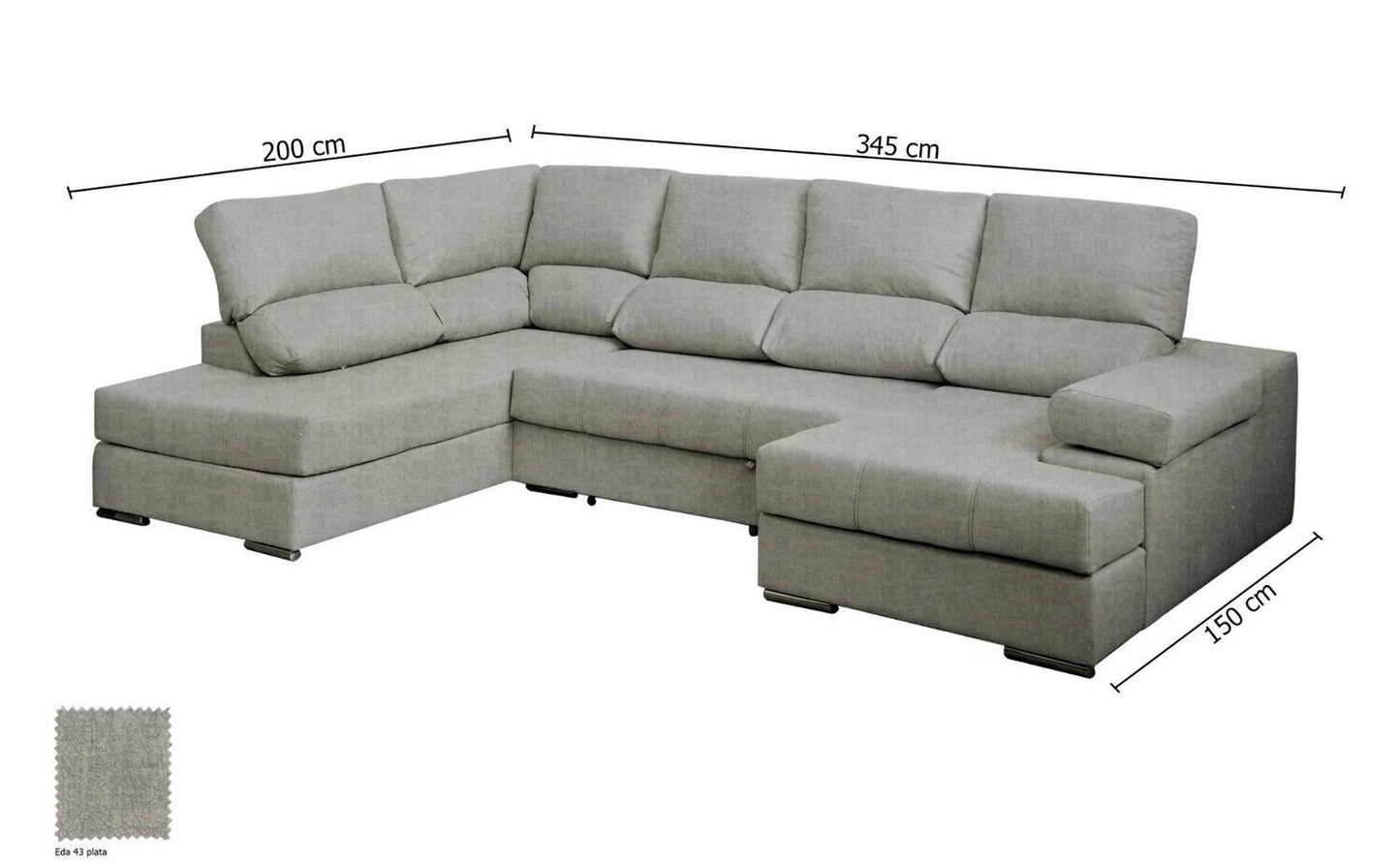 Mega Sofa Cama Chaise Longue Rinconera Italia 345x200cm