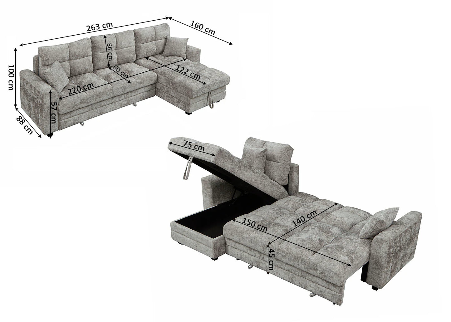 Sofá Cama Reversible con Arcón 263x160cm