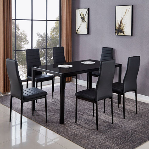 Mesa de Cristal Templado DT20 + 6 Sillas Polipiel. Comedor o Cocina