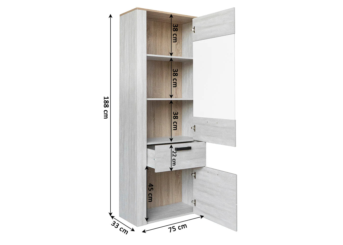 Vitrina Armario Sena 188cm. 2 Puertas y 1 Cajon