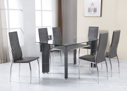 Mesa de Cristal Templado + 6 Sillas en Polipiel/Metal